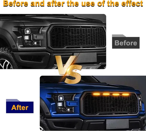 Vista 4 de Dickno 3 piezas de luces de rejilla de coche, brillantes luces LED de rejilla ámbar con arnés de cableado, lámparas impermeables de moldura