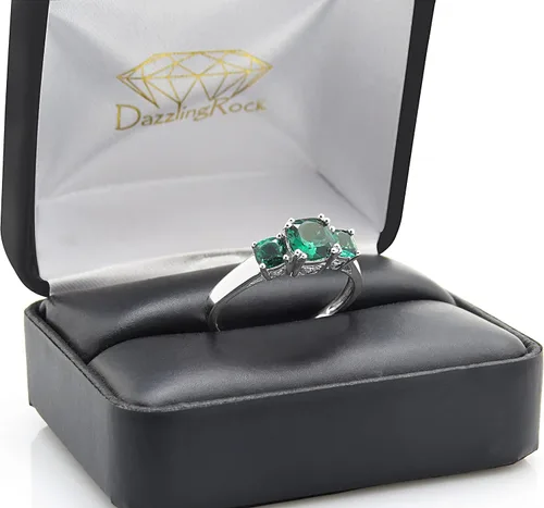 Vista 51 de Dazzlingrock Collection Anillo de boda de 3 piedras preciosas creadas en el centro de cojín de 0.04 quilates y diamante blanco natural redondo
