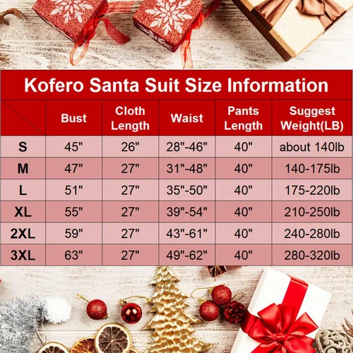 Vista 7 de Kofero Disfraz de Papá Noel para hombre, traje de Papá Noel para adultos, 11 piezas, terciopelo de lujo, traje de Navidad, fiesta de vacaciones, Rojo
