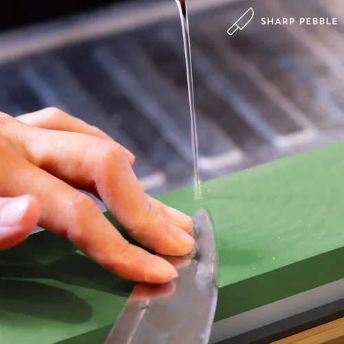 Vista 6 de Sharp Pebble Kit de piedras para afilar cuchillos con 3000/8000 y truco de cuero clásico con piedra aplanadora y compuesto verde