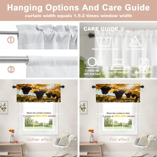 Vista 192 de Shrahala Orange Autumn Autumn Blackout Curtain Tiers, Fall Kitchen Valance Light Blocking Tier Drapes with Rod Pocket, 2 Pack 26 X 24 in