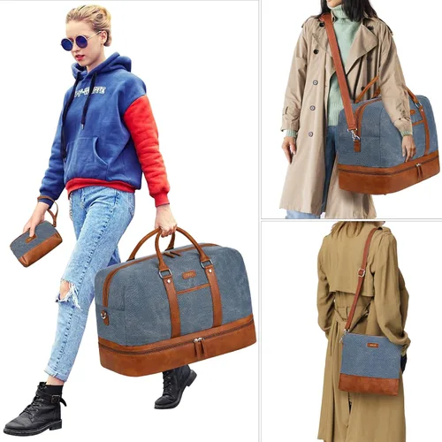 Vista 190 de IBFUN Bolsas de fin de semana para mujer, bolsa grande de lona para viaje, bolsa de viaje con compartimento para zapatos, 21 pulgadas, juego de 3