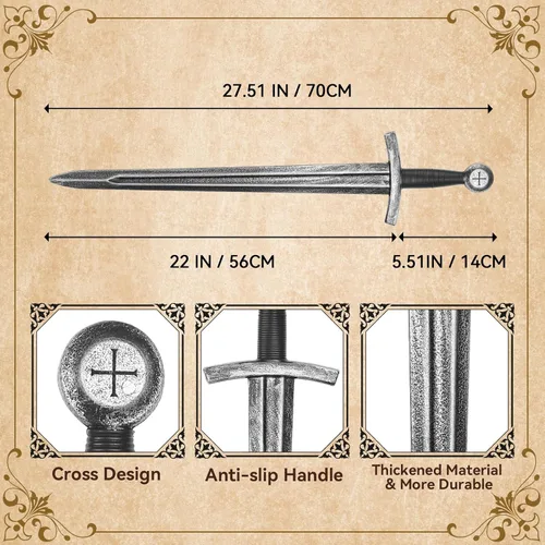 Vista 2 de Crusader Knight - Espada de juguete, espada de plástico de 27.5 pulgadas, accesorios de disfraz de guerrero medieval para Halloween, cosplay, LARP