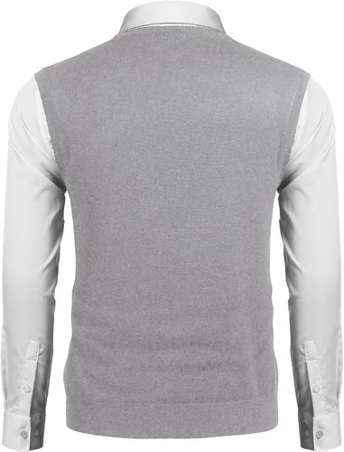 Vista 2 de COOFANDY Suéter sin mangas con cuello en V para hombre, ajustado, informal, con rombos