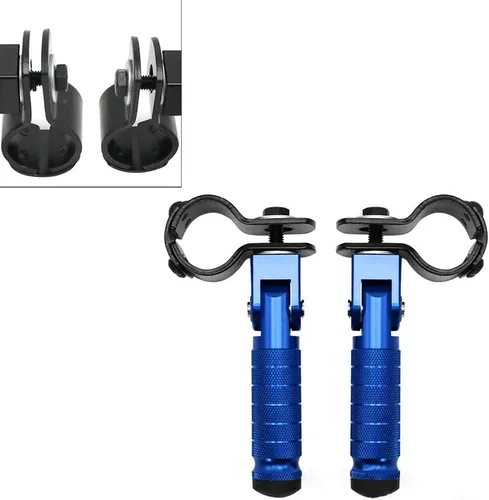 Vista 4 de FSFY - Reposapiés plegables para motocicleta, pedal izquierdo y derecho universal para motocicleta con núcleo de tubo de 1.181 in-1.260 in, azul
