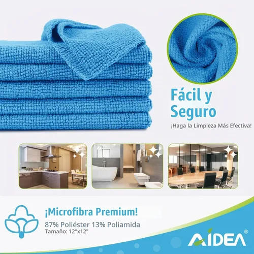 Vista 6 de AIDEA Paño de limpieza de microfibra azul, paquete de 50 trapos suaves y absorbentes, toallas de microfibra para automóviles, toallas de cocina