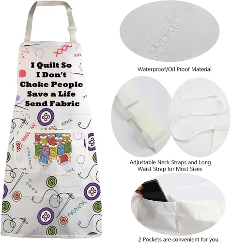 Vista 5 de MBMSO Delantales de costura para mujer con bolsillos, acolchados, regalos I Quilt So I Don't Choke People Regalos para alcantarillas y colchas