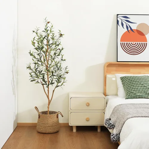 Vista 3 de Kazeila - Árbol de olivo artificial de 5 pies de alto, planta de seda falsa para decoración del hogar, oficina, interior, árbol en maceta falsa