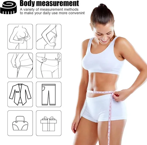 Vista 5 de Cinta métrica métrica para el cuerpo, cinta métrica suave retráctil de 60 pulgadas, pequeña regla de cinta de tela de costura para cintura de tela