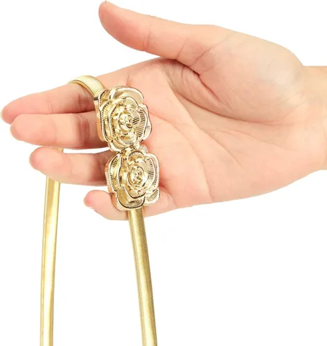 Vista 6 de Juvale Cinturones de cintura metálicos elásticos y ajustados, cinturones de metal dorado y plateado de dos tonos para mujer con patrón de hojas