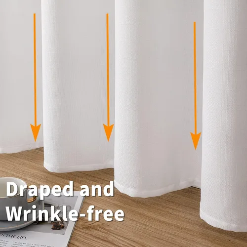 Vista 7 de BGment Cortinas blancas puras de 63 pulgadas de largo, juego de 2 paneles para dormitorio, pestañas traseras, aspecto de lino grueso, arpillera