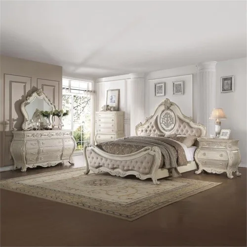 Vista 4 de ACME Ragenardus - Cama Queen - 27010Q - Lino beige y blanco antiguo