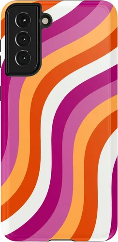 Vista 70 de Casely Funda para Galaxy S21 Here Comes The Sun Colorblock Sunset Diseño protector delgado esencial de doble capa Aquí viene el sol