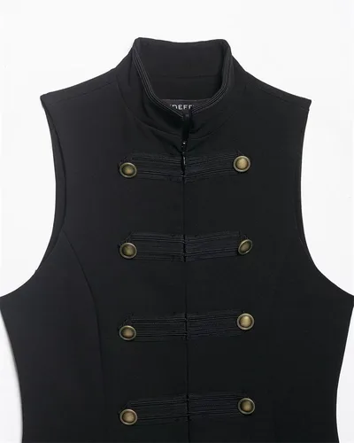 Vista 3 de CORIRESHA Sleeveless Vest Double Breasted Metal Button Slim Waistcoat Black