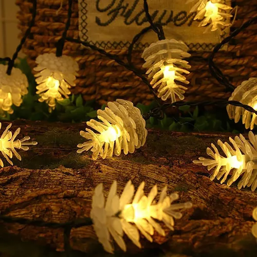 Vista 4 de Guirnalda de luces LED con cono de pino, impermeable, 16.4 pies, 20 LED, funciona con energía solar, para jardín, valla, árboles de Navidad, boda 20