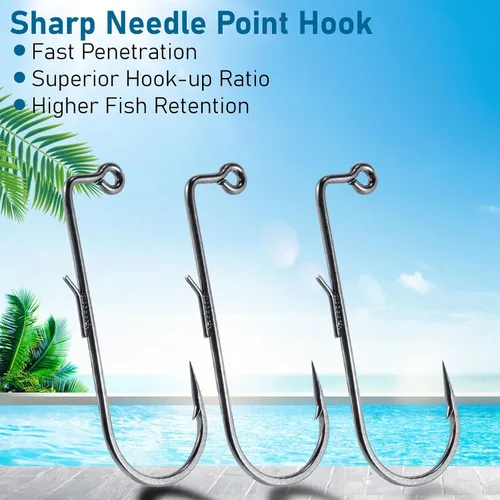 Vista 6 de Dr.Fish Paquete de 30 ganchos de plantilla de 90 grados con soporte de alambre, curva redonda #1-#4/0 para Ned Rig, Swimbait, Bass Fishing Jig Mold