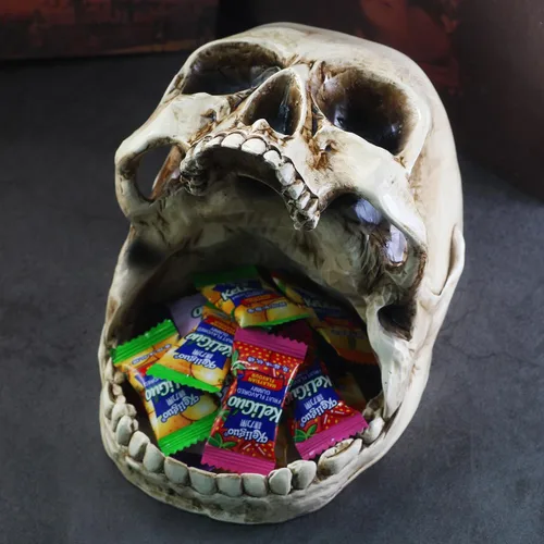 Vista 5 de GuoShuang Llavero decorativo con forma de calavera gótica, decoración del hogar, escultura de calavera retro para fiesta de Halloween, cuenco