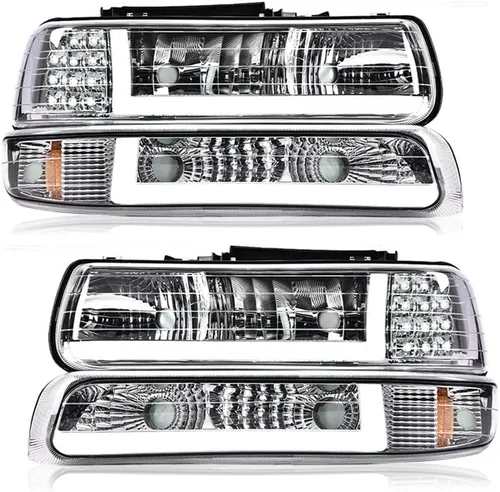 Vista 10 de PIT66 Conjunto de faros LED compatible con Chevy Silverado 1999-2002 / 2000-2006 Tahoe Suburban faros delanteros lente transparente, carcasa negra
