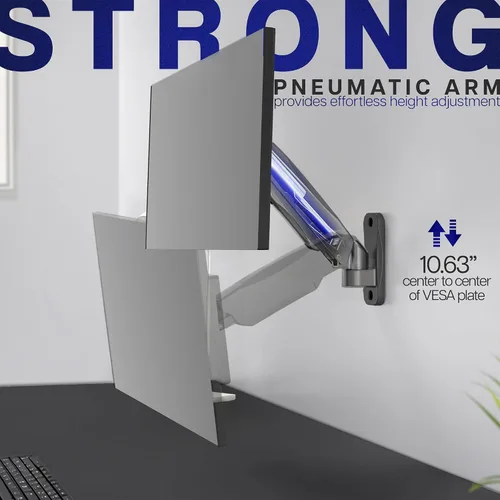 Vista 3 de VIVO Soporte de pared para monitor único con brazo neumático ajustable en altura, articulación de movimiento completo, se adapta a pantalla de 17 a