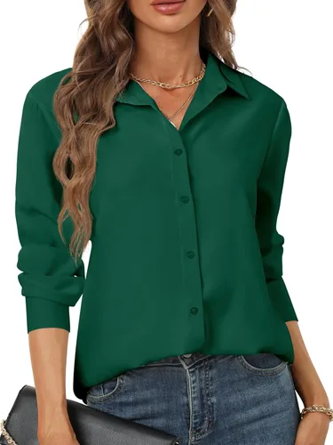 Vista 20 de Camisas de manga larga con botones para mujer, básicas, clásicas, suaves, con cuello a la moda, elegantes y casuales