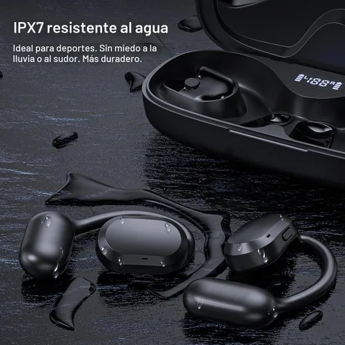 Vista 7 de Auriculares de oreja abierta, IPX7 impermeables, Bluetooth 5.3 True Wireless Sports Over Ear Auriculares con ganchos para los oídos, micrófono