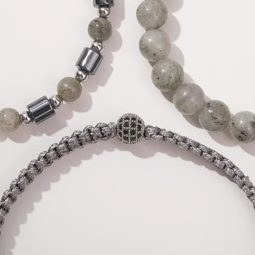 Vista 7 de Juego de pulseras de cuentas para hombre de 0.315 in y 0.157 in de piedras preciosas curativas trenzadas con dije de circonita cúbica, pulsera