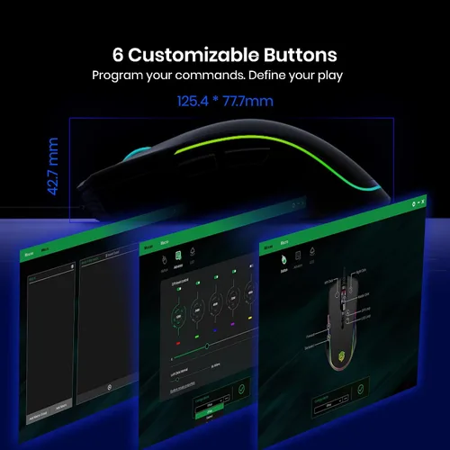 Vista 3 de Ratón para juegos con cable, mouse con cable para computadora con 6 botones programables, sensor óptico de hasta 7200 DPI, iluminación RGB