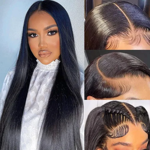 Vista 13 de 20 Pulgadas Pelucas de encaje frontal de cabello humano prearrancadas con cabello de bebé 200 de densidad Real cabello humano liso 13x4 HD Pelucas