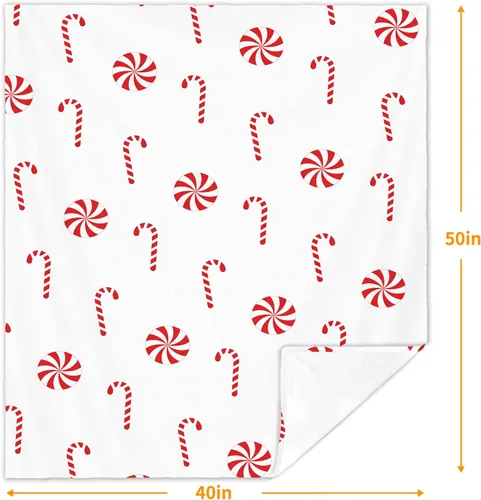 Vista 7 de Manta Navideña de Franela con Diseño de Bastón de Caramelo, Manta de Sofá Súper Suave y Cálida, Manta de Cama, Decoración Navideña de las Fiestas