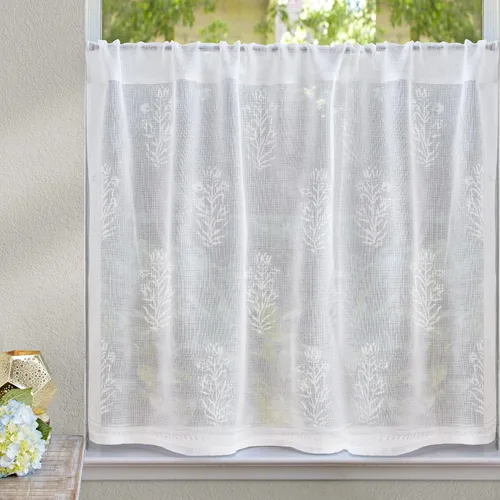 Vista 11 de Cortinas de algodón de media cocina para ventanas pequeñas, baño y café, estampado a mano en bloque, velo de novia blanco, diseño bohemio moderno