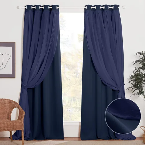 Vista 13 de NICETOWN Cortinas opacas para cuarto de bebé, dormitorio, sala de estar, cortinas opacas aplastadas de 84 pulgadas de largo, cortinas de granja