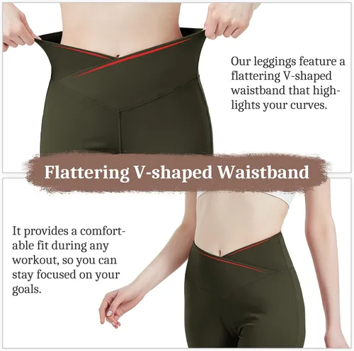Vista 4 de QUXIANG Pantalones de yoga para mujer, con corte de bota, leggings cruzados para mujer, control de abdomen, pantalones de trabajo para gimnasio
