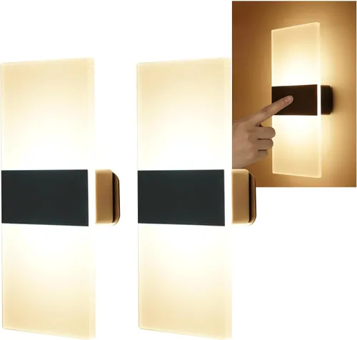 Vista 10 de Modernos apliques de pared, 2 lámparas de pared LED acrílicas para sala de estar, dormitorio, pasillo, funciona con pilas USB recargable, luz