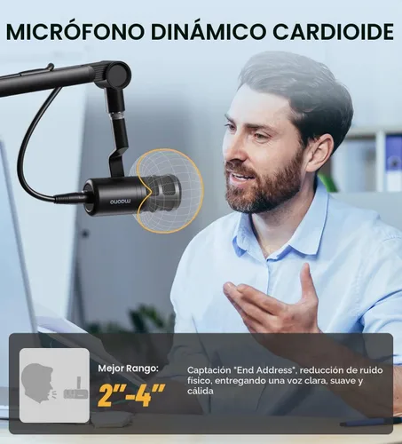 Vista 4 de MAONO Micrófono de podcast XLR, micrófono dinámico de estudio cardioide para grabación vocal, transmisión, voz en off, tecnología de aislamiento