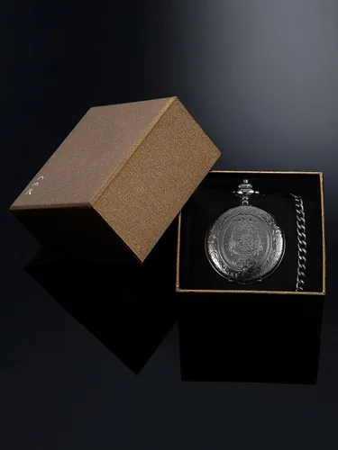 Vista 7 de Reloj de bolsillo de cuarzo para hombre con esfera negra y cadena