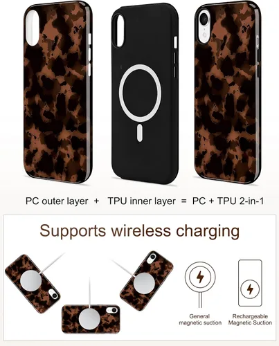 Vista 568 de Jusy Funda compatible con MagSafe con estampado de caparazón de tortuga marrón para iPhone 7/8/SE, cubierta protectora de TPU suave magnética