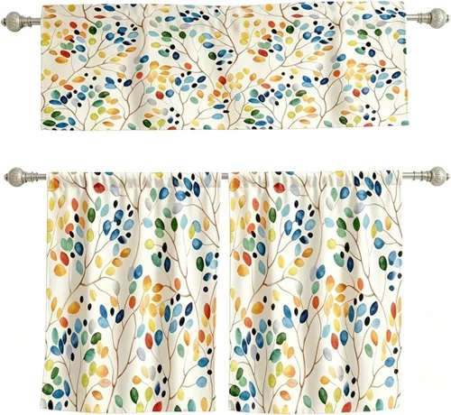 Vista 39 de Cortinas de cocina de estilo granja occidental con bolsillo para cortinero, pequeñas y cortas, estilo café rústico, cabaña, puerta de granero