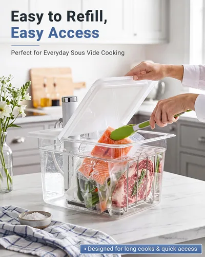 Vista 6 de EVERIE Contenedor Sous Vide de 12 cuartos de galón con tapa de bisagra y rejilla Sous Vide compatible con Breville Joule