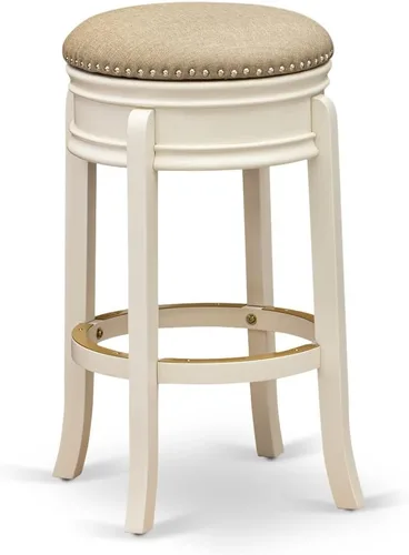 Vista 5 de East West Furniture AMS030-112 Amherst - Taburete moderno para mostrador – Forma redonda de piel sintética marrón tostado tapizado para encimera