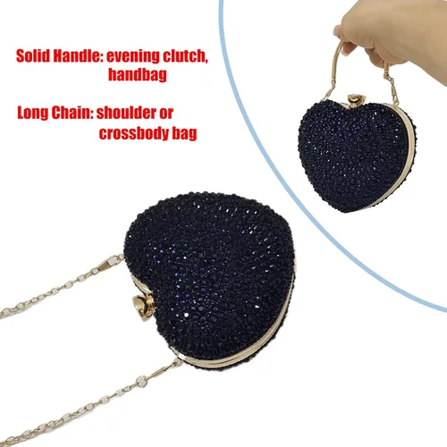 Vista 7 de Lindo bolso de mano con forma de corazón, mini amor, corazón, diamantes de imitación, boda, fiesta, mujer