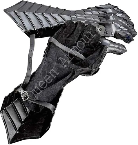 Vista 3 de Queen Armour Guanteletes medievales negros medievales de guantelete de Nazgul para mujer, guanteletes negros de metal, guanteletes de batman