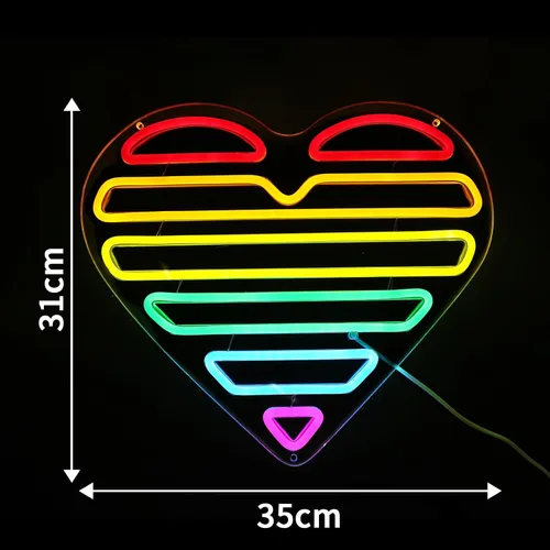 Vista 7 de ENUOLI Letrero de neón de corazón acrílico, letreros de neón de corazón arcoíris para decoración de pared, lámpara de decoraciones regulable