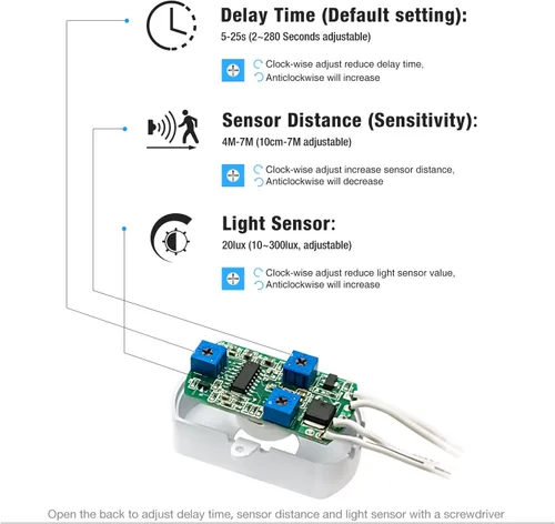 Vista 3 de SENSKY BS010WL DC 12v a 24v Mini Pir Sensor de Movimiento Interruptor de Ocupación Sensor de Ocupación para DIY Iluminación LED