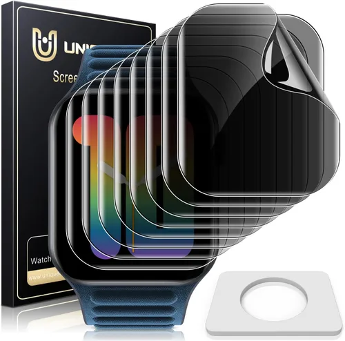 Vista 8 de UniqueMe Paquete de 6 protectores de pantalla de privacidad de TPU compatibles con Apple Watch de 1.575 pulgadas, película flexible mejorada