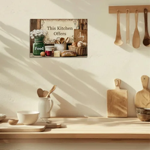 Vista 5 de CGXLB Arte de pared de cocina campestre, estilo vintage, esta cocina ofrece comida, amor y alegría, naturaleza muerta, pintura al óleo, pan de café