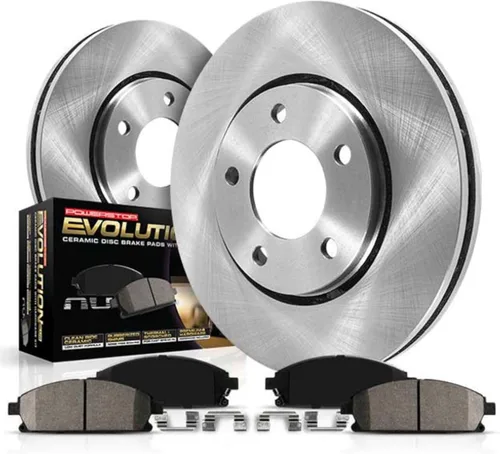 Vista 3 de Power Stop CRK3167 Kit completo de rotores de freno recubiertos delanteros y pastillas de freno cerámicas para Lincoln Navigator 2010-2021 Ford