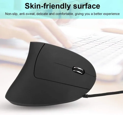 Vista 2 de Ratón ergonómico con cable, ratón óptico vertical para juegos de 3200 ppp, mouse vertical óptico ergonómico ajustable 6D con LED adecuado para PC