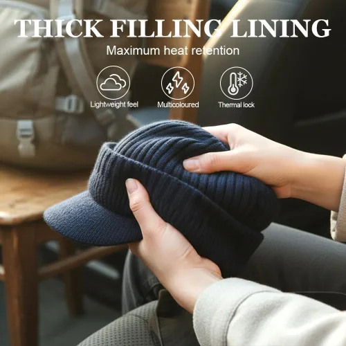 Vista 5 de Gorro de punto elástico cálido con protección para los oídos, unisex, acogedor, gorro de invierno con ala y orejeras para hombres y mujeres