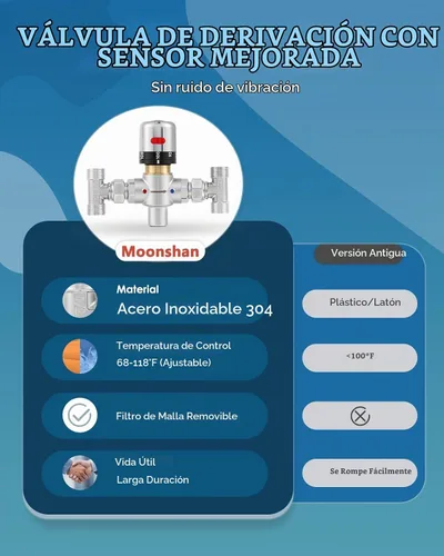 Vista 2 de Bomba de recirculación de agua caliente instantánea con válvula de derivación ajustable de acero inoxidable para calentadores de agua de tanque