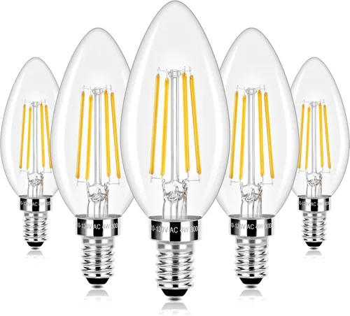 Vista 11 de E12 LED Candelabra Bulbs 40 Watt Equivalent, 4W Vintage Candle Light Bulbs Dimmable, 350Lm Amber Warm White 2200K B10 Edison Bulb, Filament Clear